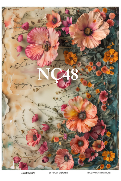 LİNEART NÇ48 Çiçek Desenli 30*42 cm Pirinç Dekopaj