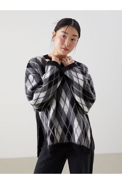 LC Waikiki Lcw Crew Neck Argyle Women's Knitwear Sweater Fast Fashion