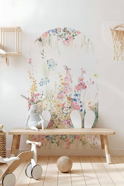 Grafikup Autocolant de perete cu flori ovale Boho - Autocolant decorativ de perete cu model de flori și peisaj