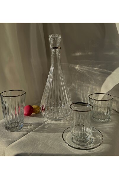 Şahika Kristal cama atılan imza 25 Parça Ahsen Platin (Gümüş) Çeyizlik ve Mis...