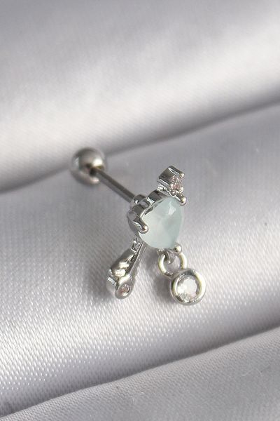 Skygo White Minelik Heart Dangle Zircon Stone Tragus Piercing - 316L Steel Silver Color - Tj-Pr1229