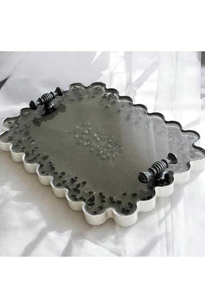 Home Epoxy Resin Jewelry Tray - Black with Silver Stones - Width 14 X 19 cm