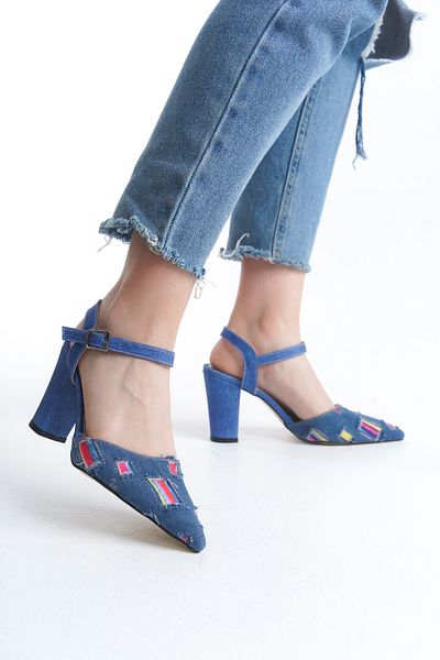 FOLLOWIN Pantofi de damă din denim cu toc Livons
