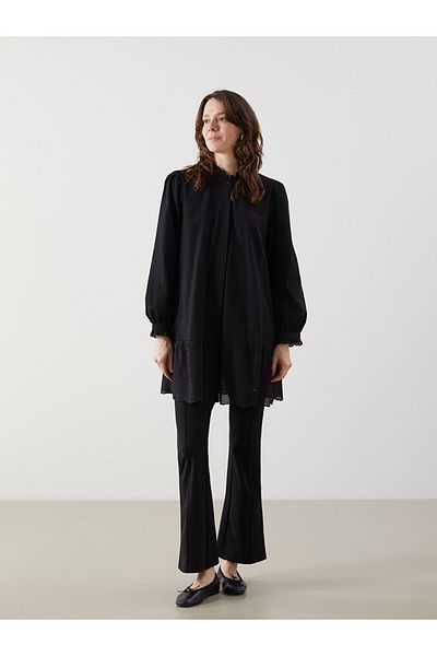 LC Waikiki Judge Collar Embroidered Poplin Women's Tunic S5I817Z8Nvy