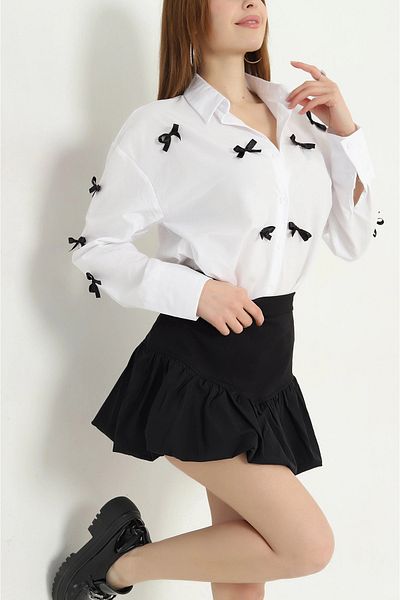 vuvutasarım New Season White Bow Detail Poplin Shirt