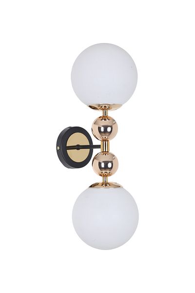 MŞ Aydınlatma Misket Black Gold 2 White Glass Sconce