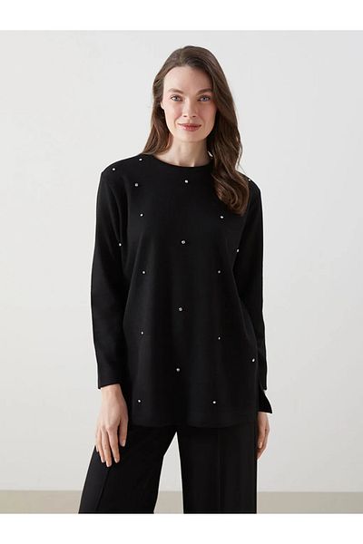 LC Waikiki Lcwaikiki Basic Black Crew Neck Plain Loose Above Knee Women's Tunic