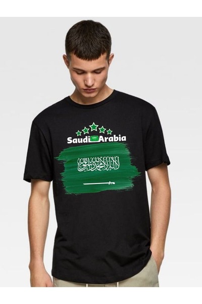 Massgai تي شيرت مطبوع عليه المملكة العربية السعودية للجنسين مقاس كبير 100% قطن
