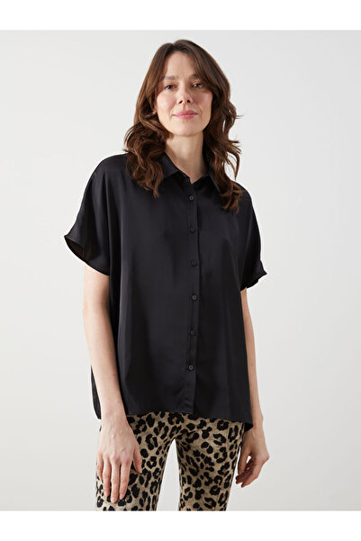 LC Waikiki Black Oversize Satin Women's Shirt