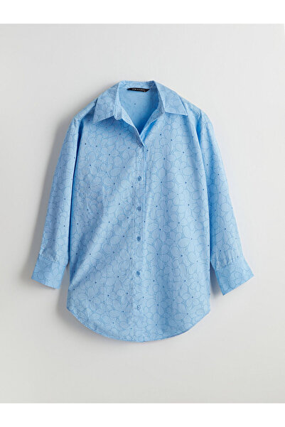 LC Waikiki Жіноча сорочка-туніка з синіми квітами, оверсайз, поплін