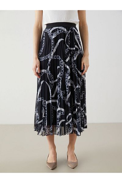 LC Waikiki New Season Elastic Waist Patterned Sifon Women's Pleated Skirt - S5G115Z8