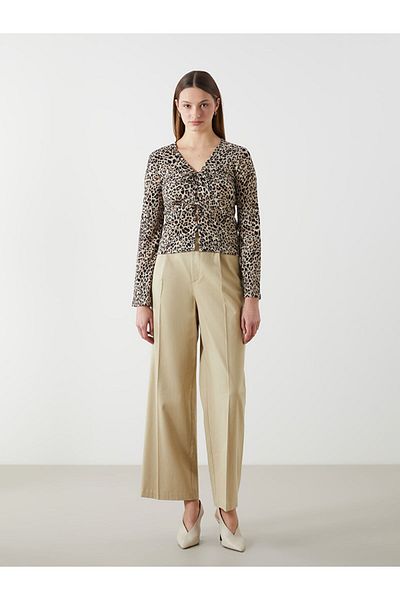 LC Waikiki Cardigan clasic pentru femei LCWAIKIKI cu decolteu în V cu imprimeu leopard