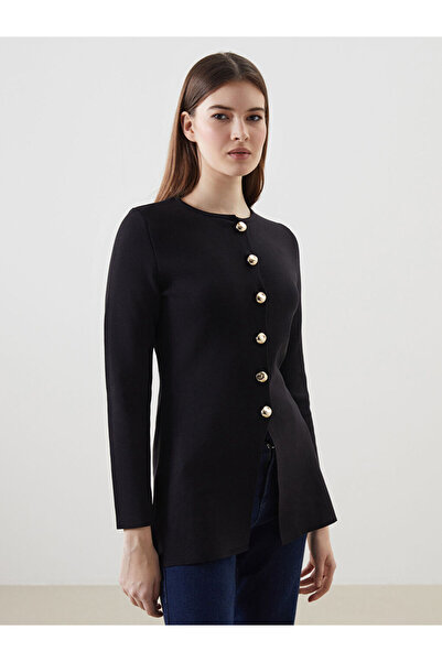 LC Waikiki Siyah Bisiklet Yaka Kadın Triko Hırka