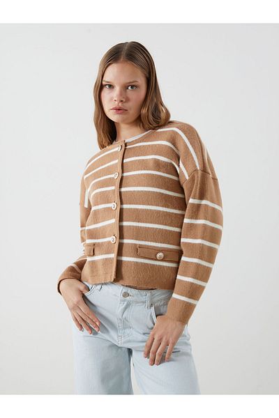 LC Waikiki Lcw Crew Neck Striped Women's Knitwear Cardigan Fast Fashion