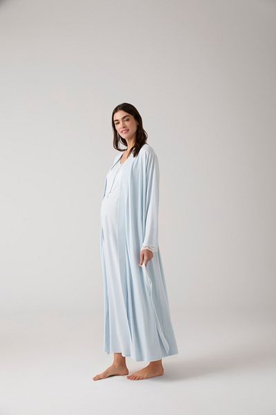 Lohussa Set cămașă de noapte pentru femei, albastru, cu design special, din bumbac, lungime întreagă