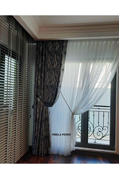 FİBELA PERDE Single Wing White Color 1/3 Folded Double Tulle Curtain, No Ironing (Rope Accessory Included)