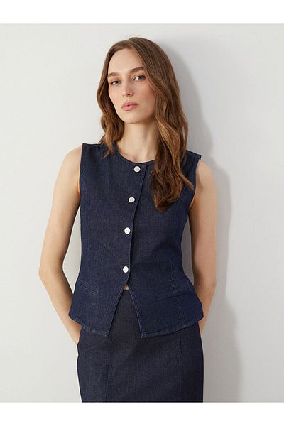 LC Waikiki Lcw Modest Crew Neck Women's Jean Vest