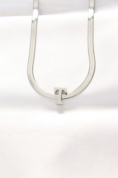 Skygo Silver Colored 316L Steel Letter T Italian Chain Necklace - TJ-BKO8535
