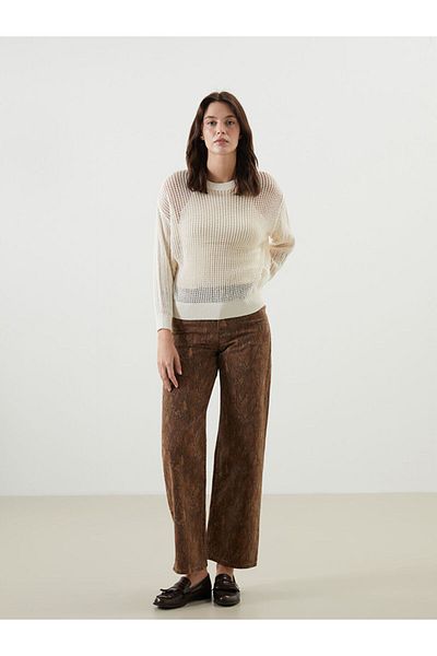 LC Waikiki Lcw Crew Neck Openwork Oversize Women's Knitwear Sweater Fast Fashion