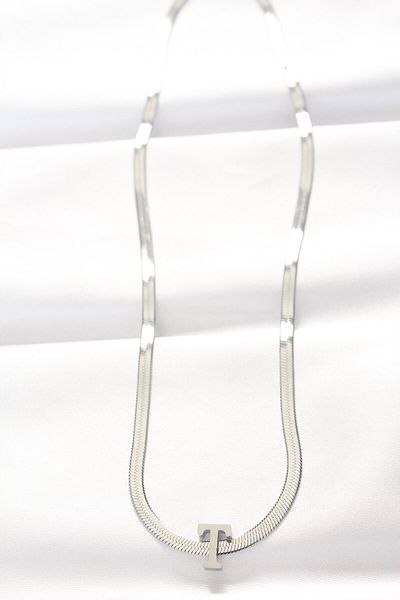 Skygo Silver Colored 316L Steel Letter T Italian Chain Necklace - TJ-BKO8535