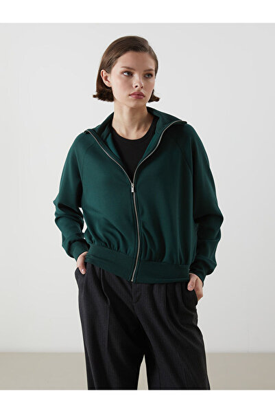 LC Waikiki Green Stand Collar Oversize Women's Zippered Sweatshirt