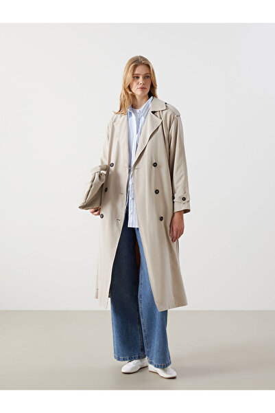 LC Waikiki Beige Jacket Collar Women's Trench Coat