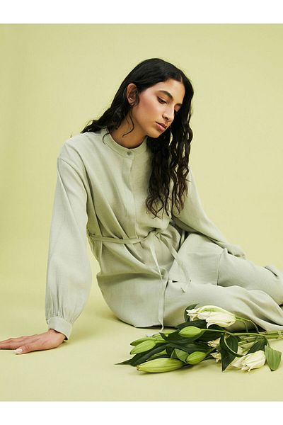 LC Waikiki Lcw Modest Judge Collar Linen Blended Women's Shirt Tunic