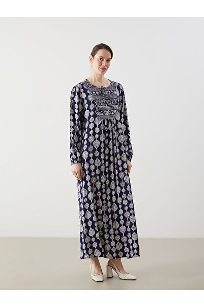 LC Waikiki Μπλε φόρεμα με λαιμόκοψη Με σχέδιο