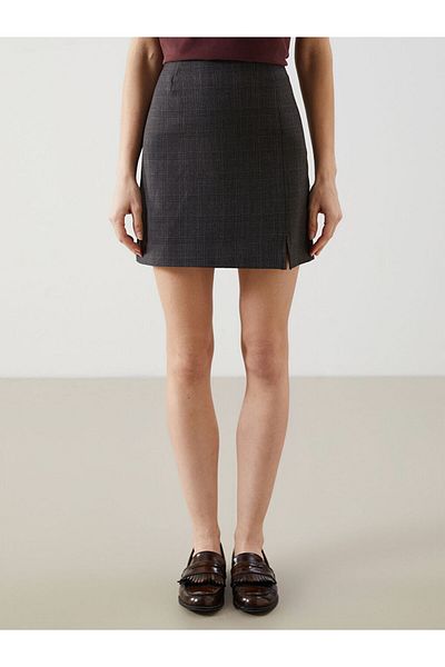 LC Waikiki Lcw Vision Anthracite Women's Plaid Skirt with Zippered Waist