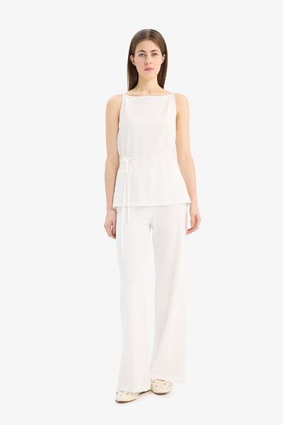 DeFacto Κανονική εφαρμογή Boat Neck Lace Up Μπλούζα Pique Tank E5778AX25SP