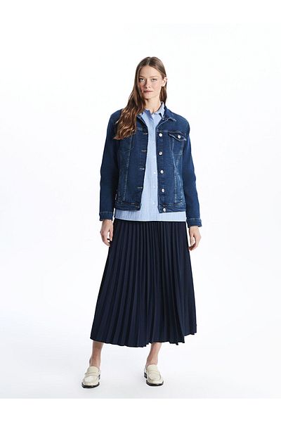 LC Waikiki Jachetă de jeans pentru femei cu guler de cămașă de sezon nou - S5FT92Z8
