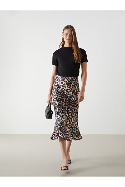 LC Waikiki Slim Fit Leopard Embroidered Satin Women's Skirt from Uzg Store fo...