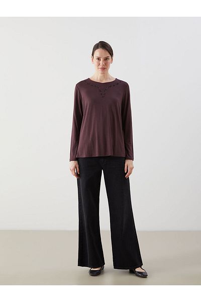 LC Waikiki Γυναικεία μπλούζα LCW Grace Crew Neck Stone