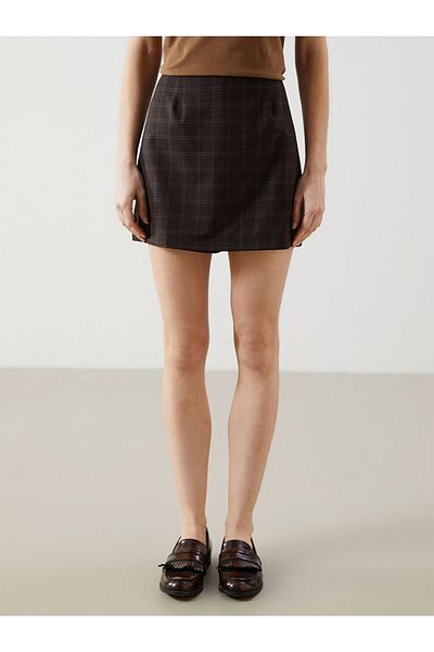 LC Waikiki Brown Waist Zippered Plaid Women's Shorts Skirt