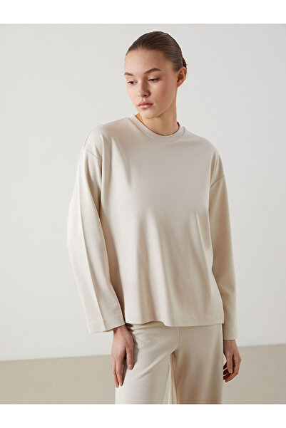 LC Waikiki Beige Crew Neck Oversized Women's Sweatshirt Tunic