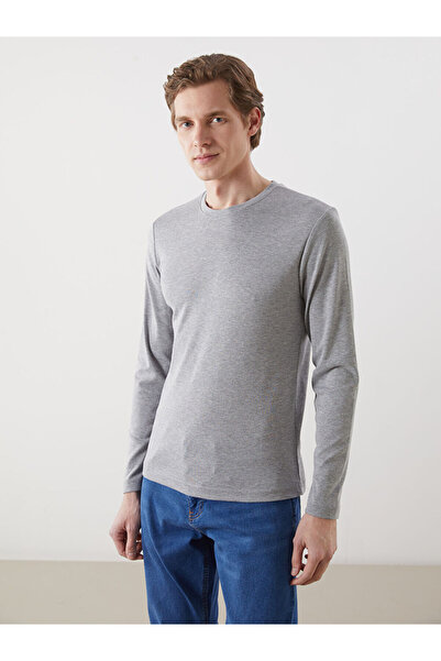 LC Waikiki Anthracite Crew Neck Long Sleeve Combed Cotton Men's T-Shirt