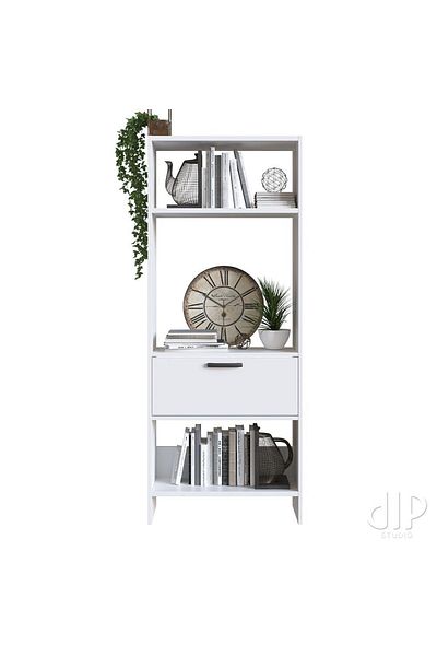 Danube Home Aggron Book Case With Cabinet - White L73xw30xh185cm