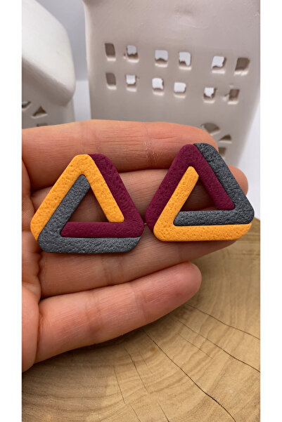 nalanca Silikon Çivili Çok Renkli  Üçgen Tarz Ultra Hafif Polimer Küpe