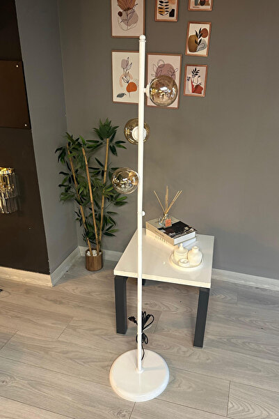 Bamyum Lambader Bal Rengi Cam Başlık Modern Dekoratif Metal Oturma Odası Zemin Lambası