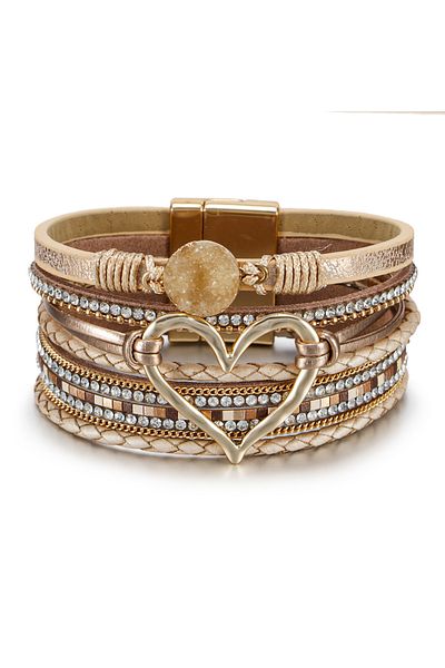 Choice brown ZG Bohemian Woven Heart Bracelet for Women Irregular Pearl Rhinestone Accessories Bracelet Jew