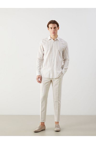 LC Waikiki Ανδρικό πουκάμισο LCW Slim Fit με μακρυμάνικο ριγέ ποπλίνα