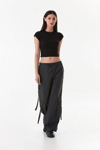 Fulla Moda Ελαστικό υφασμάτινο παντελόνι αλεξίπτωτο με ελαστική μέση και τσέπη φορτίου και πώμα