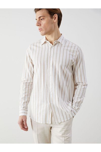 LC Waikiki Ανδρικό πουκάμισο LCW Slim Fit με μακρυμάνικο ριγέ ποπλίνα
