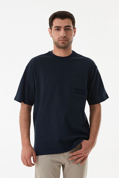 Fulla Moda Basic T-Shirt με μονή τσέπη με λαιμόκοψη