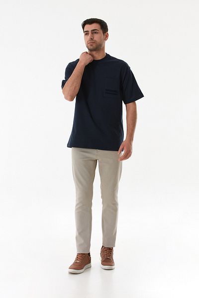 Fulla Moda Basic T-Shirt με μονή τσέπη με λαιμόκοψη