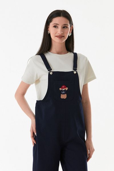 Fulla Moda Teddy Bear Embroidered Strappy Jumpsuit with Front Pocket
