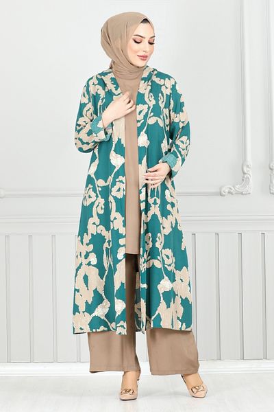 ModaMerve Patterned Triple Viscose Set 0332Bgs895 Emerald&Vision