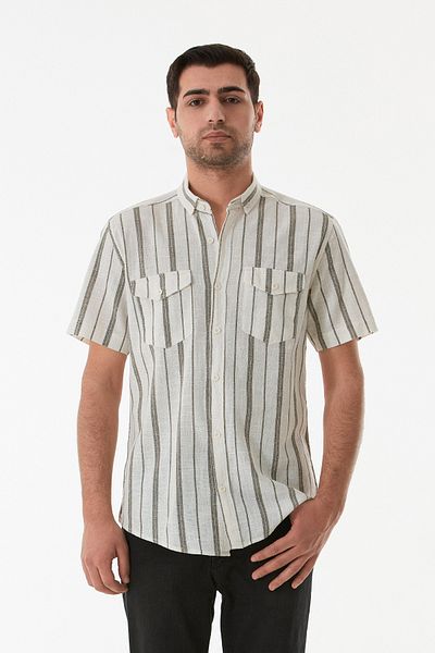 Fulla Moda Ριγέ πουκάμισο με διπλή τσέπη με κουμπιά