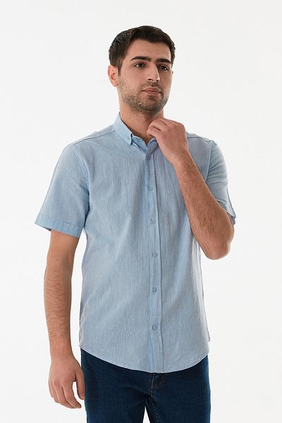 Fulla Moda Βασικό λινό πουκάμισο με κοντό μανίκι
