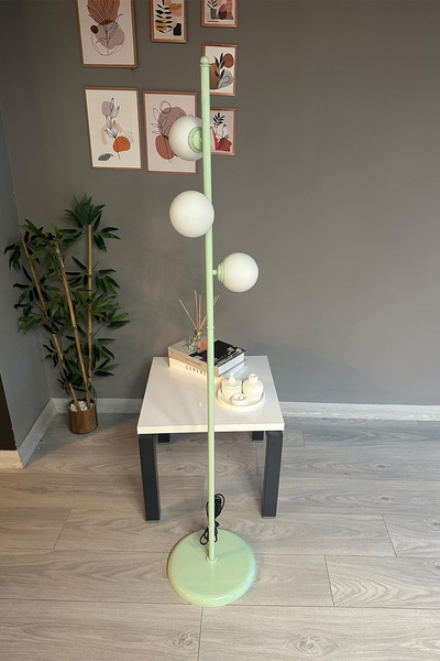 Bamyum Lambader Beyaz Cam Başlık Modern Dekoratif Metal Oturma Odası Çalışma Odası Zemin Lambası